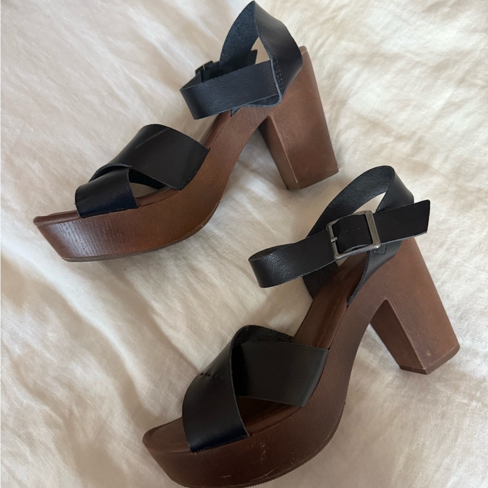 Black Leather Platform Sandals
